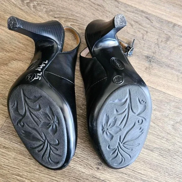 Classic Black Peep Toe Slingback Heels – George Kitten Heel - Picture 6 of 8